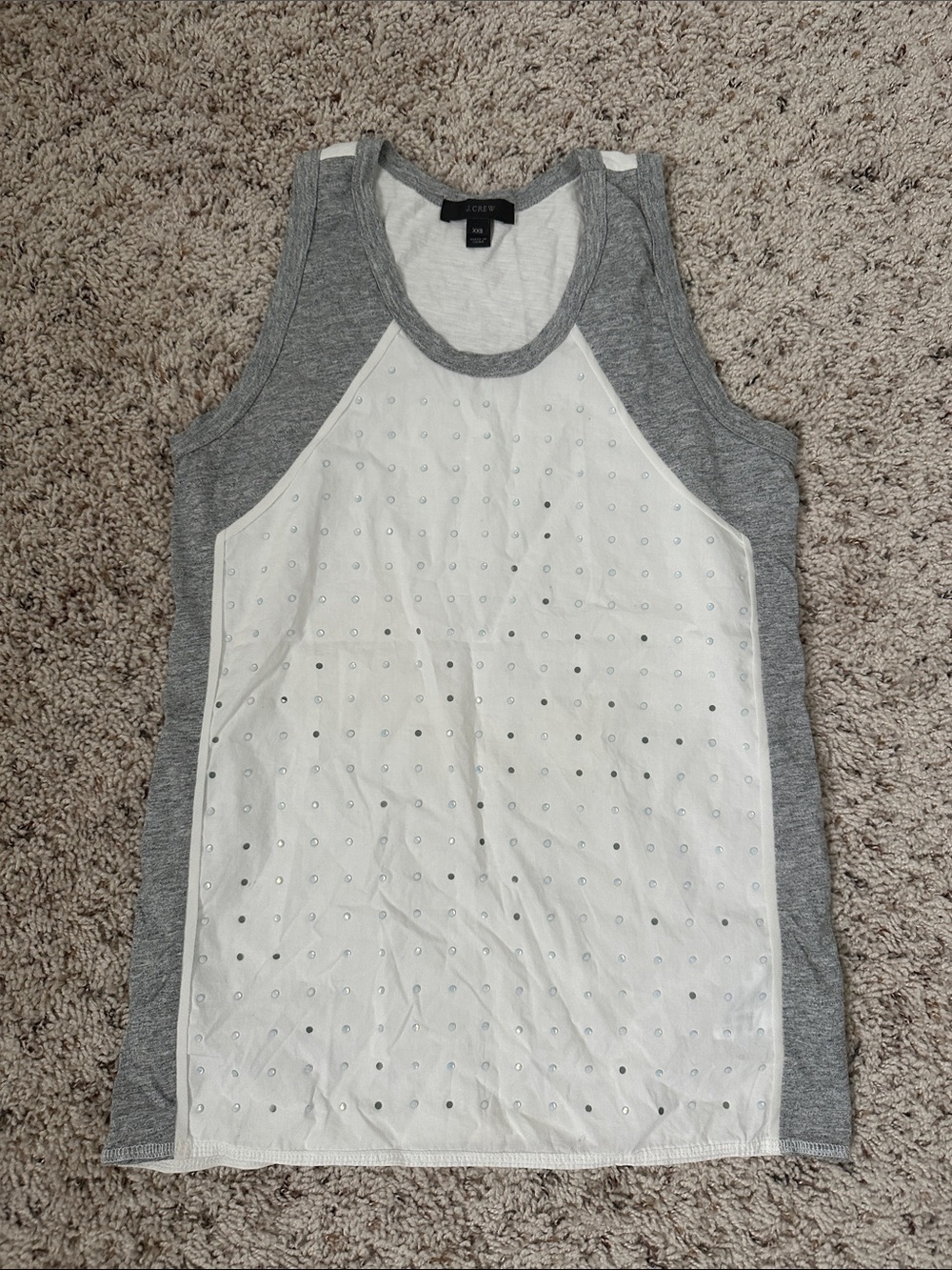 J. Crew White Eyelet Front Tank with Gray Knit Sides